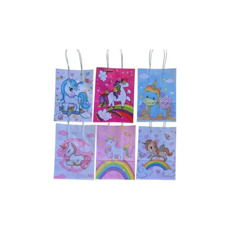 Pack 12 Bolsas De Papel Cumpleaños Unicornio 16x21 Cm Surtido