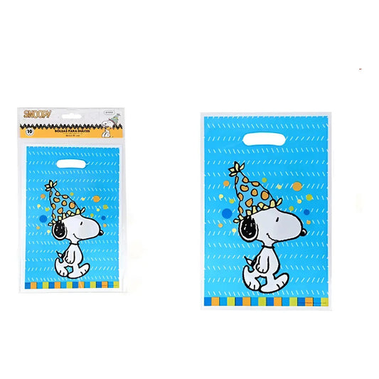 Pack 10 Bolsas Cumpleaños Plásticas Snoopy Celeste Snoopy