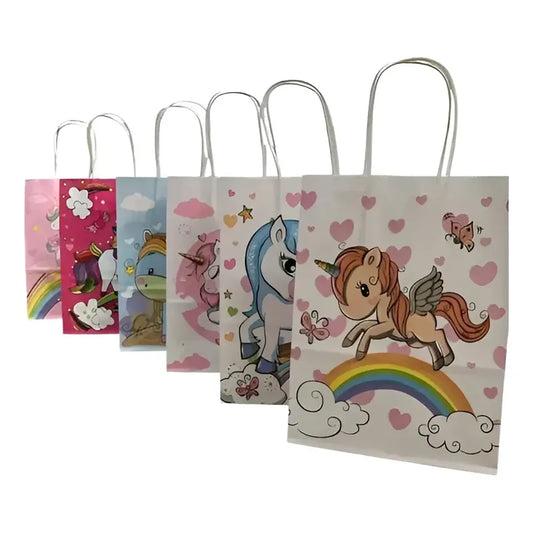 Pack 12 Bolsas De Papel Cumpleaños Unicornio 16x21 Cm Surtido