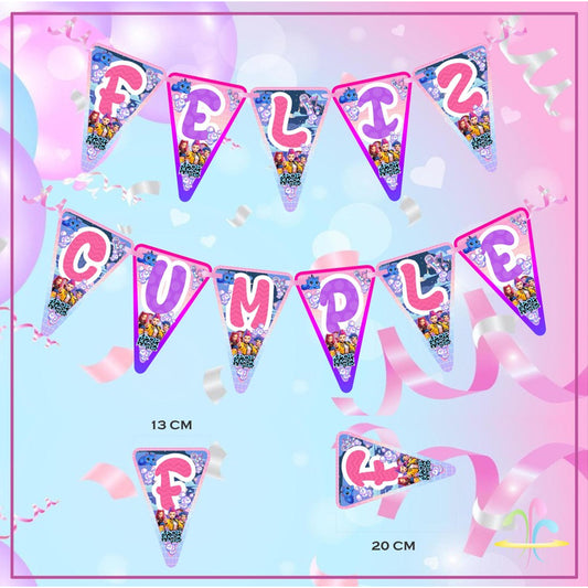 Colgante Feliz Cumple Cotillón Guerreras Kpop Demon Hunters