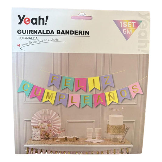 Banderín Colgante Feliz Cumpleaños Colores Pasteles