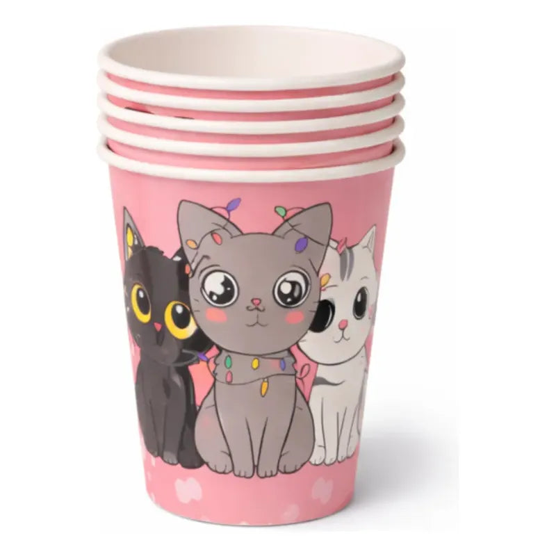 Pack 6 Vasos De Gatitos Kawaii Para Cumpleaños Rosa