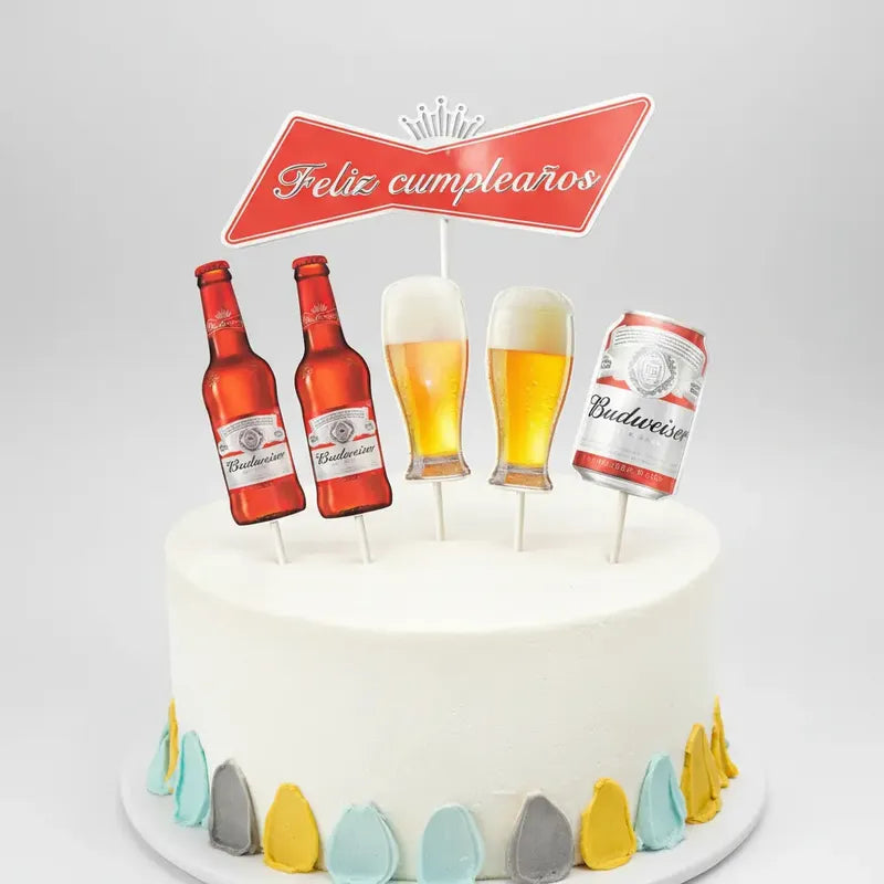 Topper Para Torta Feliz Cumpleaños Budweiser Cerveza Rojo