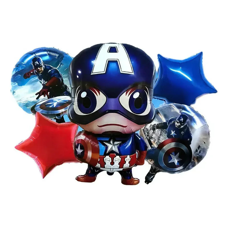 Set 5 Globos Metalicos Marvel Los Vengadores Capitan America Color Azul Y Rojo