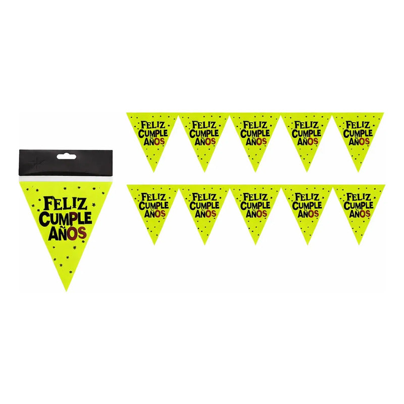 Guirnalda Banderín Feliz Cumpleaños Fluor Fiesta Amarillo