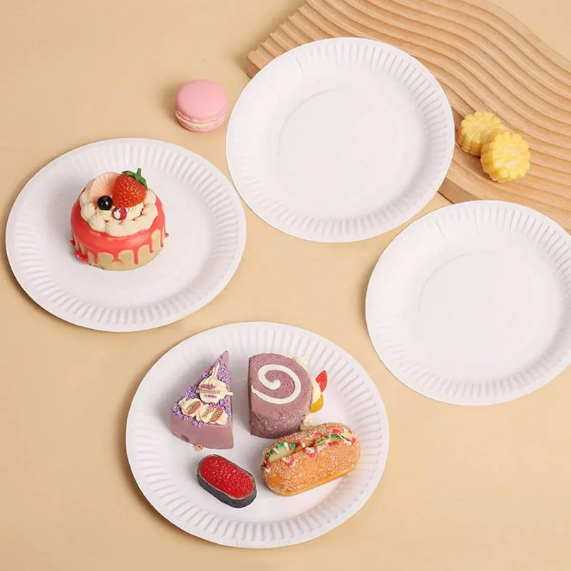 100 Plato Carton N°1 Desechable Fiesta Blanco 15cm Pequeño