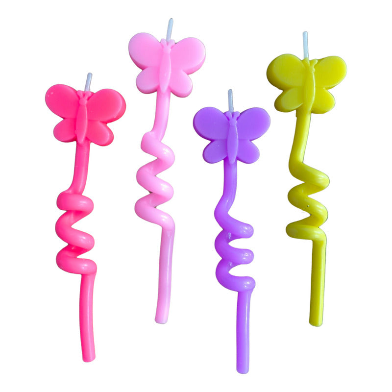 Set  4  Velas De Cumpleaños Mariposas Colores