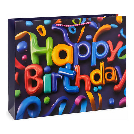 Bolsa De Regalo Cumpleaños Con Diseño 3d De Globos Coloridos Negro