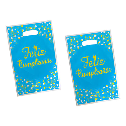 10 Bolsas Dulceras Celeste De Feliz Cumpleaños 17x25 Cm