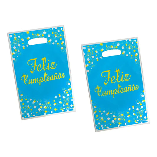 10 Bolsas Dulceras Celeste De Feliz Cumpleaños 17x25 Cm Celeste
