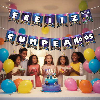Banderín Feliz Cumpleaños Roblox Fiesta Decoración Azul