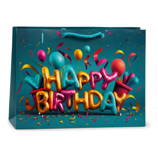 Bolsa De Regalo Cumpleaños Con Diseño 3d De Globos Coloridos Azul Acero