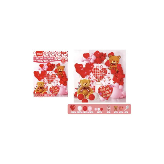 Set De Globos San Valentín Decoración Osito 58 Piezas Rojo