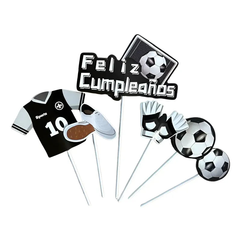 Topper Torta De Cumpleaños Futbol Cotillón X 6 Unidades Blanco Y Negro Fútbol