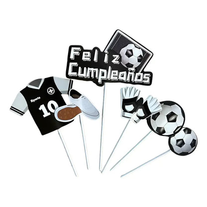 Topper Torta De Cumpleaños Futbol Cotillón X 6 Unidades Blanco Y Negro Fútbol