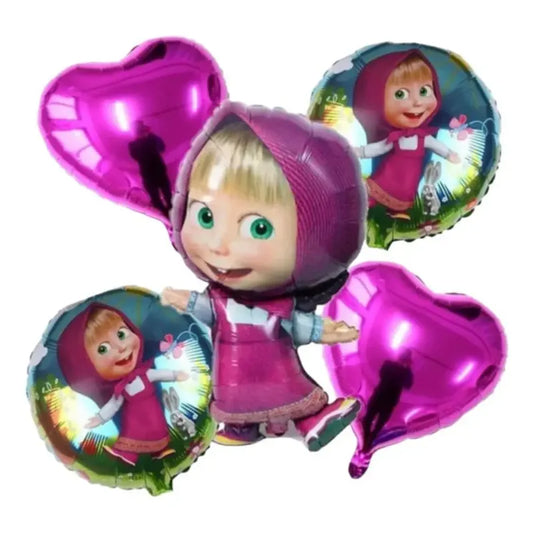 Set Globos Metalizados Masha Y El Oso 75 Cm Pack X 5 Unid