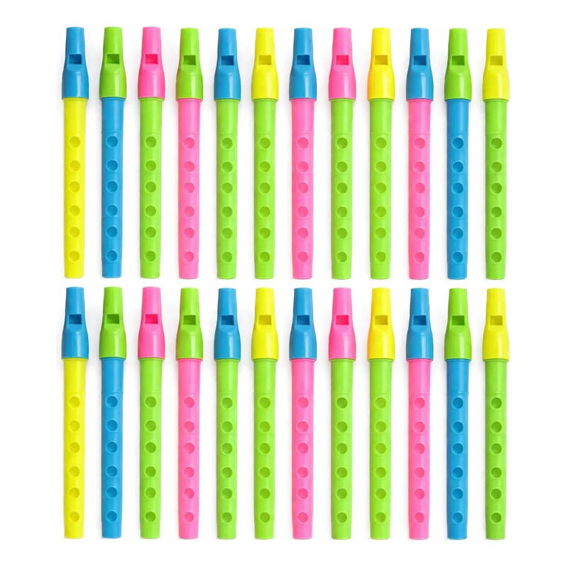 Pack 24 Flautas Silbato Plásticas De Colores Cumpleaños