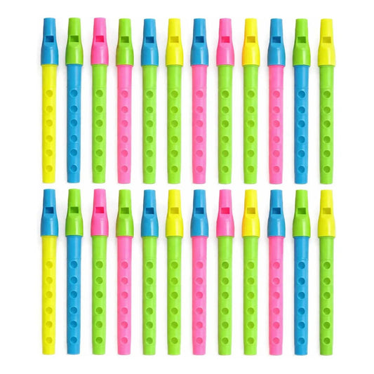 Pack 24 Flautas Silbato Plásticas De Colores Cumpleaños
