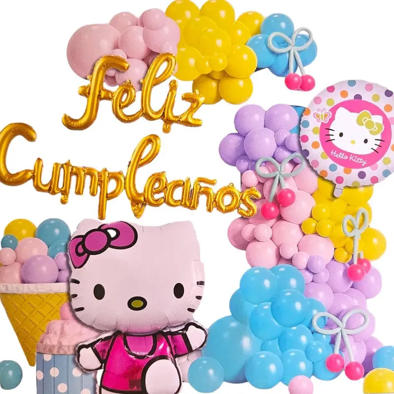 Decoración Globos Hello Kitty Cotillón Cumpleaños Rosa
