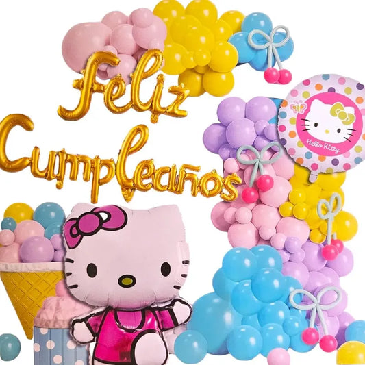 Decoración Globos Hello Kitty Cotillón Cumpleaños Rosa