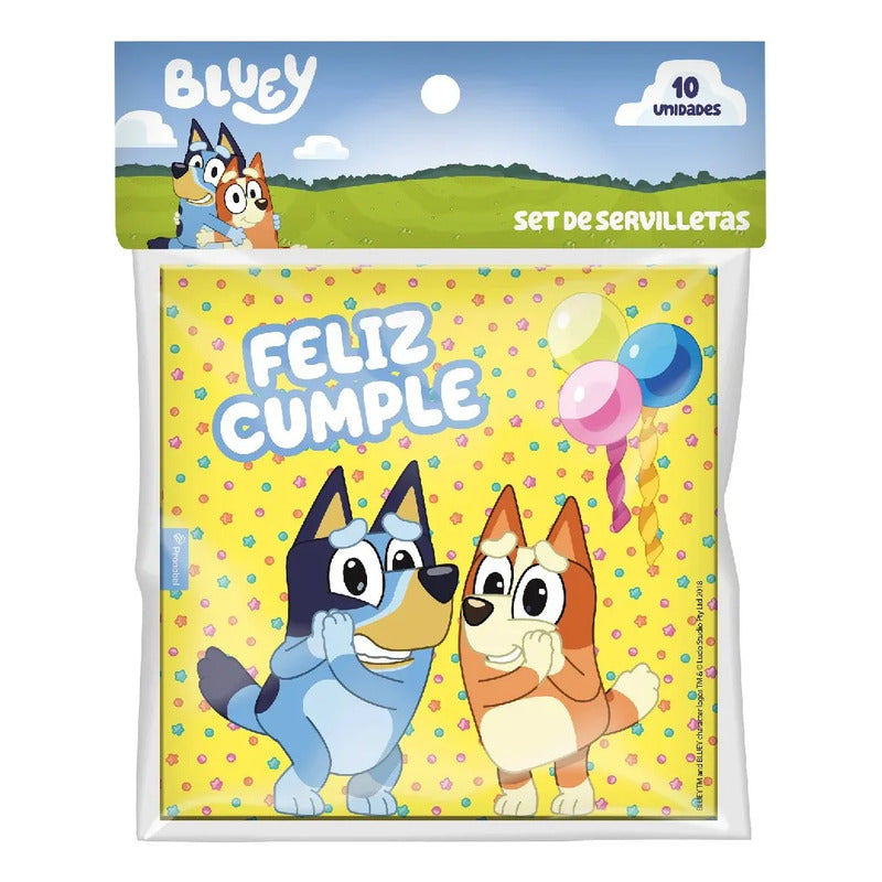 Servilletas Cumpleaños Bluey Bingo 10 Unidades Amarillo