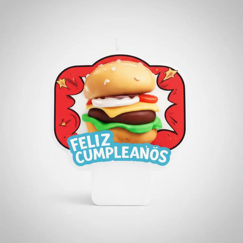 Vela De Cumpleaños Diseño Hamburguesa Para Torta