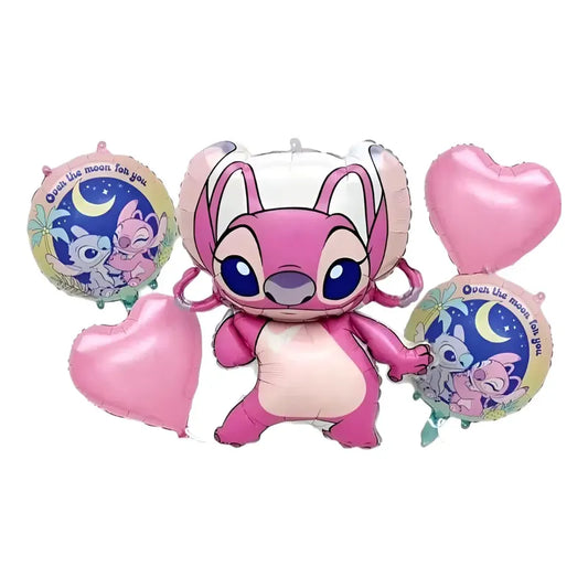 Set De Globos Decoración  Stitch Y Angel 5 Unidades Rosa