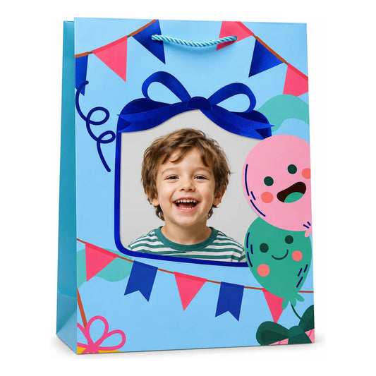 Bolsa De Regalo Infantil Azul Con Marco Para Foto Celeste