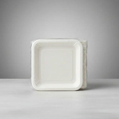 50 Platos Cuadrados Cartón Biodegradables 22 Cm Tortas Blanco