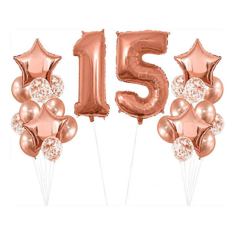 Set Globos Metalizados Cumpleaños 15 Años Fiesta Colores Rosa Claro