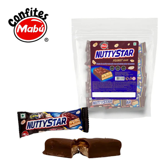 Barra De Chocolate Mabu Nuttystar Con Maní Y Caramelo Bolsa 30 Unidades