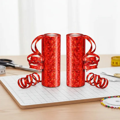 Cinta Rizada De Regalo Holográfica Roja Pack 2 Rollos Rojo