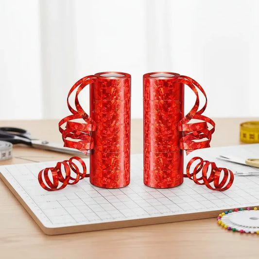 Cinta Rizada De Regalo Holográfica Roja Pack 2 Rollos Rojo