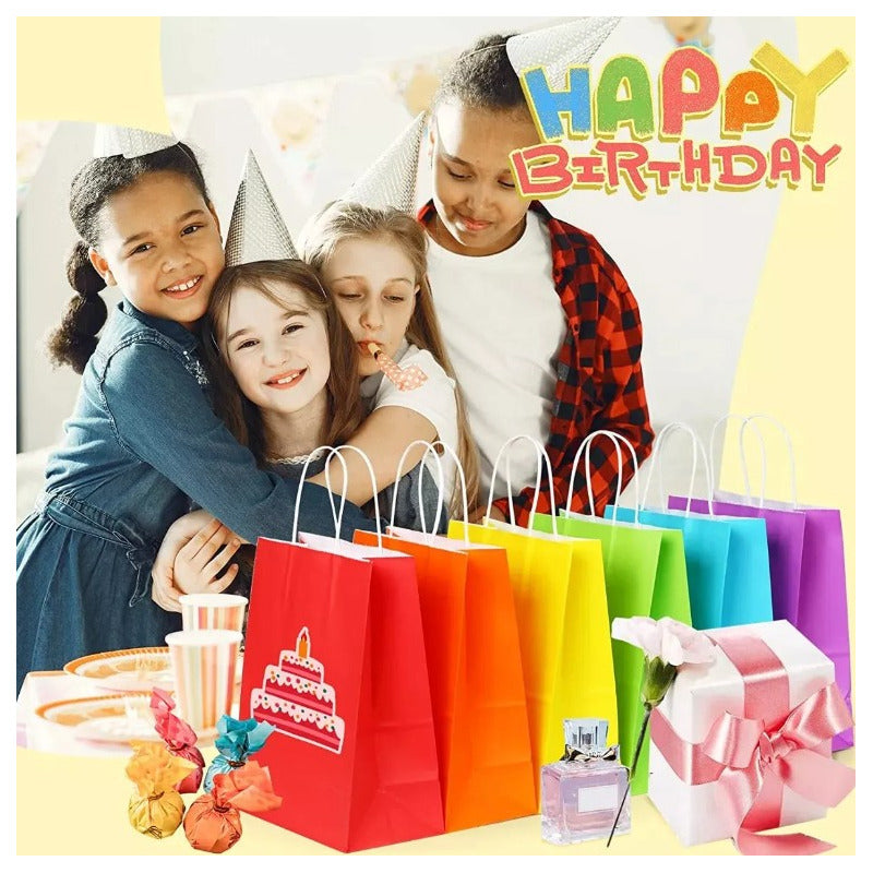 Pack 12 Bolsas De Papel Kraft De Color 27x21x11 Cm