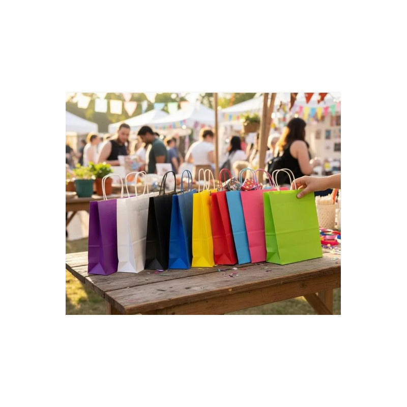 Pack 12 Bolsas De Papel Kraft De Color 27x21x11 Cm