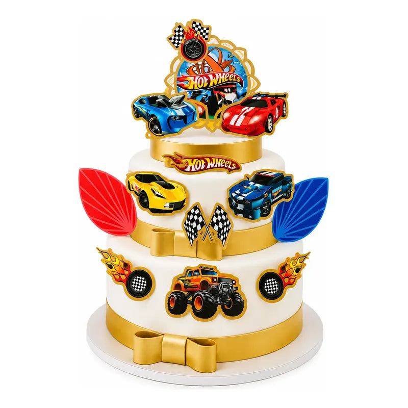Set Toppers Hot Wheels Para Decoración De Tortas Rojo