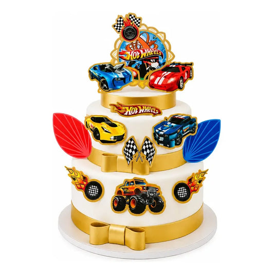 Set Toppers Hot Wheels Para Decoración De Tortas Rojo