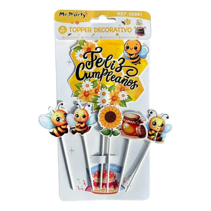 Topper Decorativo Para Torta Cumpleaños Abejita X 6 Unidades Amarillo
