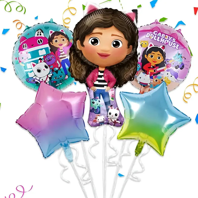 Set De 5 Globos Metálicos De La Casa De Muñecas De Gabby Para Fiestas Varios