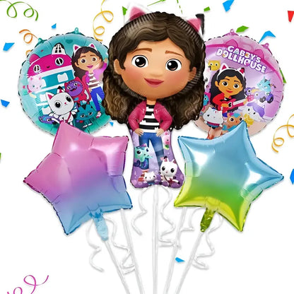 Set De 5 Globos Metálicos De La Casa De Muñecas De Gabby Para Fiestas Varios