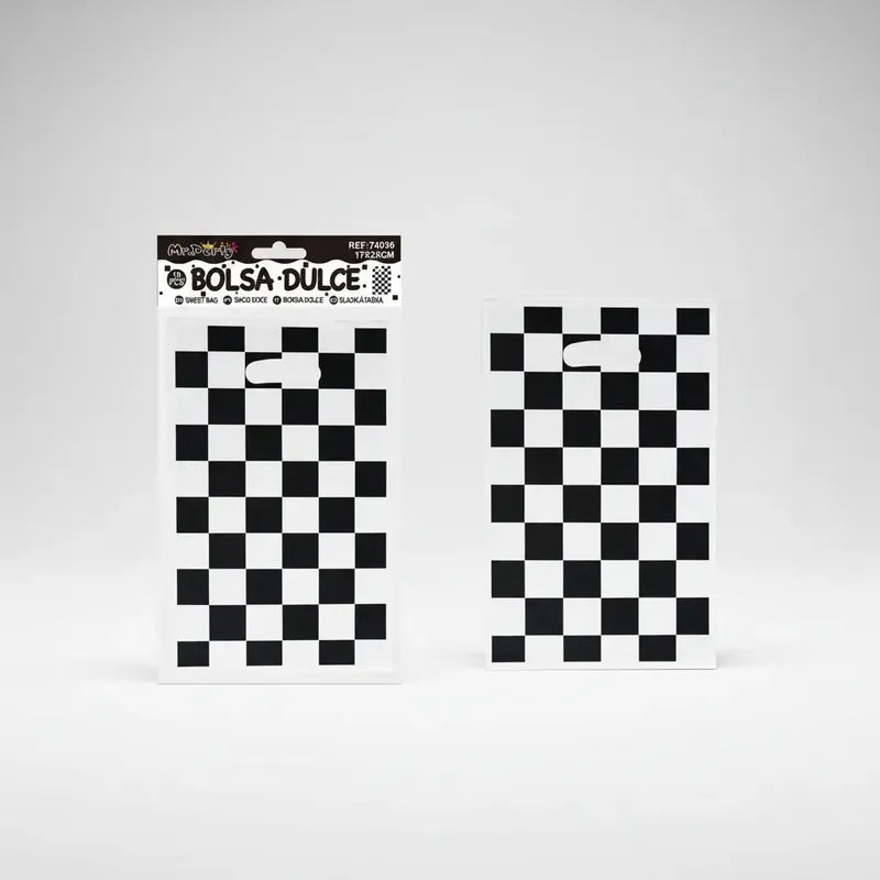 10 Bolsa Cumpleaños Para Dulces Diseño Ajedrez 17x25cm Negro