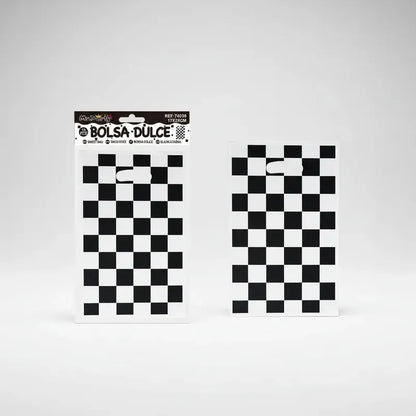 10 Bolsa Cumpleaños Para Dulces Diseño Ajedrez 17x25cm Negro