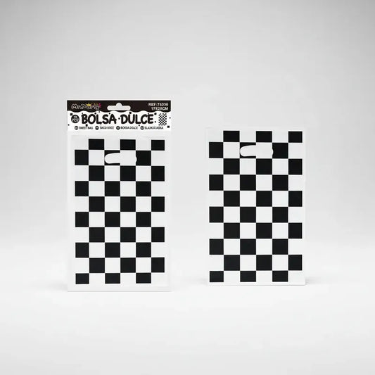10 Bolsa Cumpleaños Para Dulces Diseño Ajedrez 17x25cm Negro