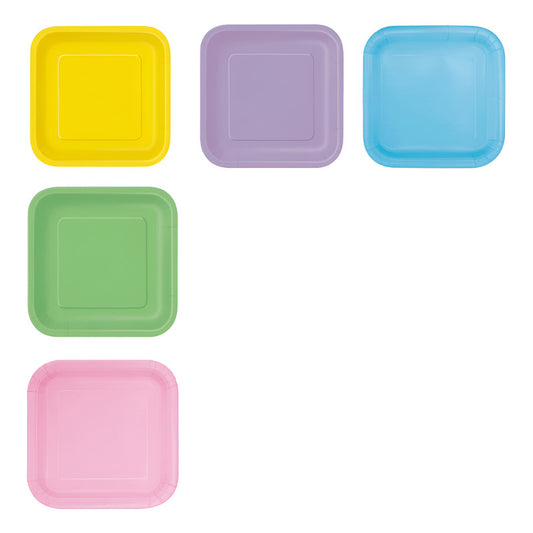 10 Platos De Cartón Cuadrados De Colores Cumpleaños 18 Cm
