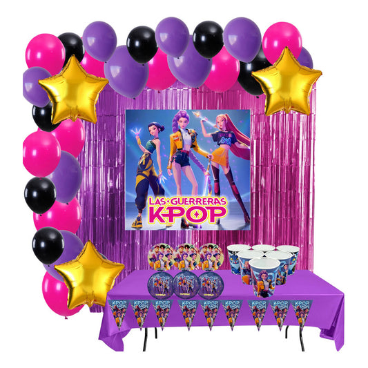 Set Decoración Candy Bar Globos Guerreras K-pop 83 Pzc