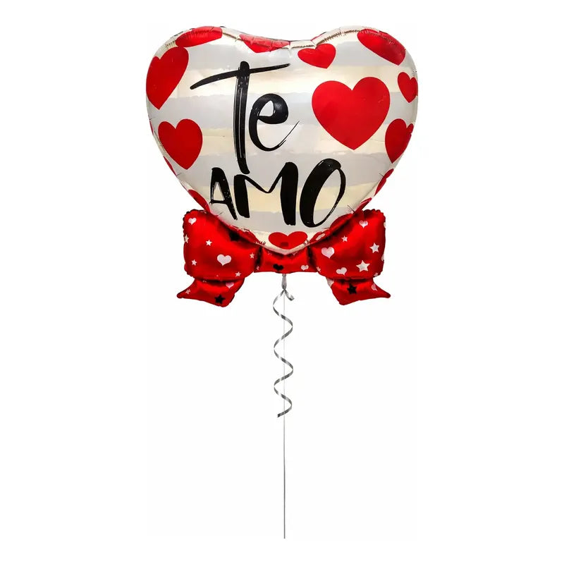 Globo Metálico Corazón Te Amo Con Varilla Y Moño Rojo