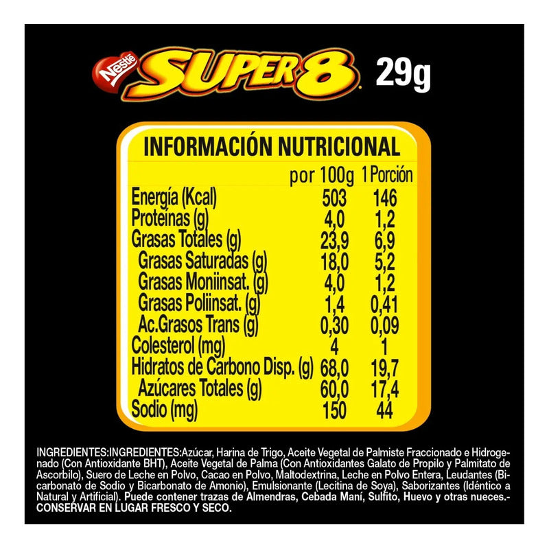 Oblea Bañada Super 8® Caja 24x29g Super8 Nestlé Chocolate Con Sin Agregado Caja De 24 Unidades 29 g 24 U