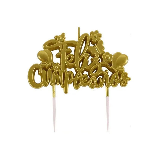 Vela Para Torta Feliz Cumpleaños Dorado Decoración