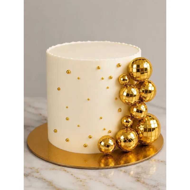 Adorno Torta Esferas Doradas Bola Disco Decoración Fiesta Dorado