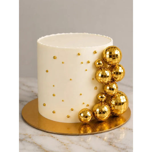Adorno Torta Esferas Doradas Bola Disco Decoración Fiesta Dorado